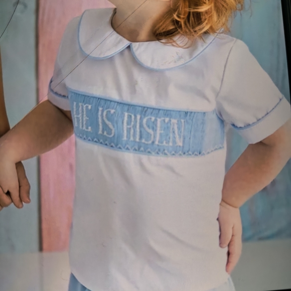 Vintage Style Blue Kids Shirt with Embroidered Detail 3t - Picture 4 of 4